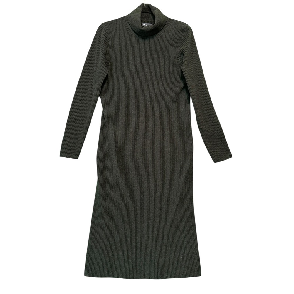 GAP Cash Soft Ribbed Turtleneck Midi Sweater Dress Black Large Long Sleeve Knit - Picture 2 of 14